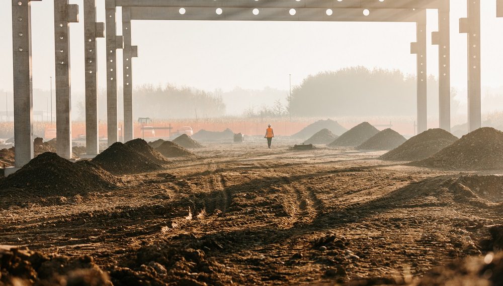 Construction frame on rural landscape