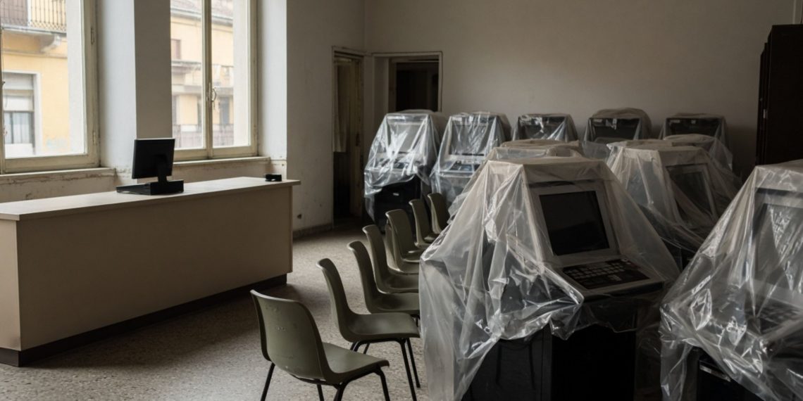 Sala slot machine e VLT coperte da teli di plastica, chiuse in attesa di smaltimento